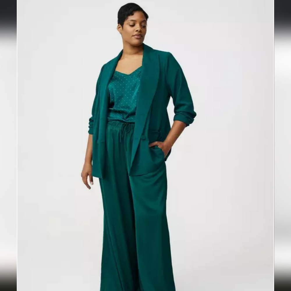 NWT Teal Studio Relaxed Double-Breasted Crepe Blazer - Picture 3 of 11
